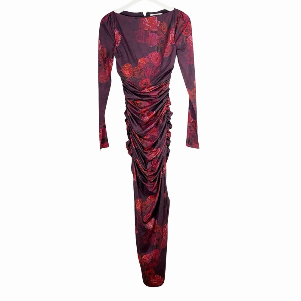 HOUSE OF CB Lanetta Romantic Floral Maxi Dress XS Roses long Sleeves Ruched $255 - Picture 12 of 12